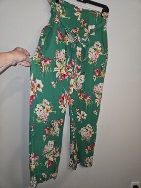 Express Green Floral Wide-Leg Pants L Boho Chic